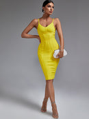 Elegant Ribbed Yellow Strap Bodycon Dress, ibuyxi.com