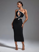 Elegant Black Cut Out Midi Bodycon Outfit, ibuyxi.com