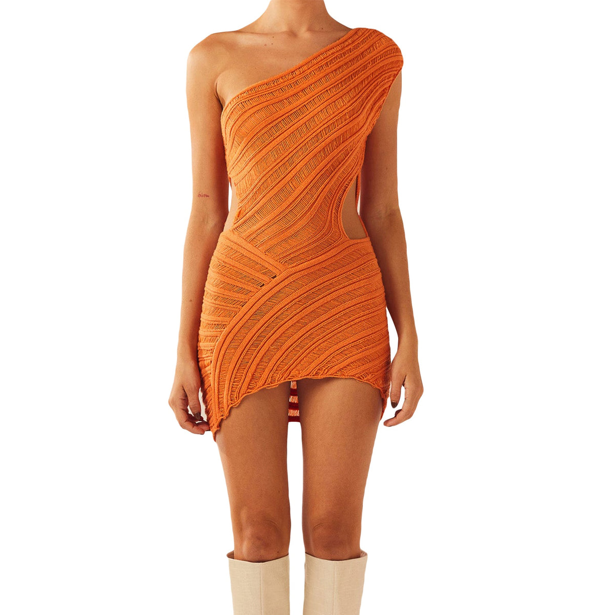 One Shoulder Bodycon Crochet Mini Dress - view 7