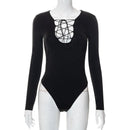 Long Sleeve Slim V-Neck Bandage Bodysuit, ibuyxi.com