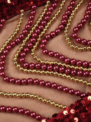 Crimson Sparkle Beaded Chain Maxi Dress