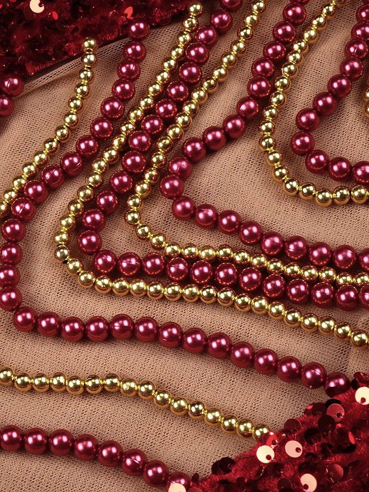 Crimson Sparkle Beaded Chain Maxi Dress