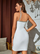 One Shoulder Crystal Diamond White Mini Dress, ibuyxi.com
