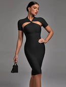 Elegant Black Cut Out Midi Bodycon Dress, ibuyxi.com