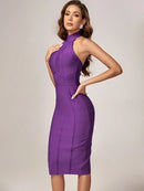 Purple Ribbed Bodycon Midi Bandage Dress, ibuyxi.com