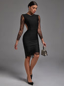 Black Lace Backless Long Sleeve Bodycon Dress, ibuyxi.com