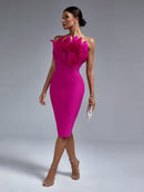 Red Feather Bodycon Midi Strapless Dress, ibuyxi.com