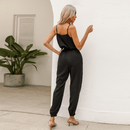 Black Scalloped Cami Jumpsuit, Casual Elastic Waist Sleeveless Pocket Playsuit, Summer Overalls, Romper Jumpsuit, iBuyXi.com
