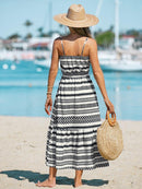 Geo Print Belted Maxi Dress For Women Sexy V-neck Spaghetti Straps Holiday Beach A-line Dress 2023 Summer Female Sundress, ibuyxi.com