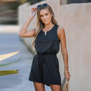 Black Split Neck Sleeveless Romper For Women Sexy Tank Short Playsuit One-piece 2023 Summer Bodysuit Jumpsuit Overalls, ibuyxi.com