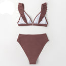 Two Piece V Neck Ruffled High Waist Bikini Set, ibuyxi.com