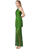 Backless Tassel Green Maxi Dress