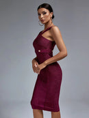 Wine Red Halter Neck Midi Bodycon Dress, ibuyxi.com