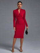 Elegant Draped Long Sleeve Midi Bandage Dress, ibuyxi.com