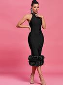 Halter Neck Sleeveless Ruffles Bodycon Midi Dress.com