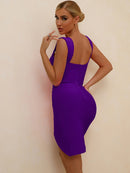 Draped Bandage Dress Women Purple Bodycon Dress Evening Party Elegant Sexy Mini Birthday Club Outfits 2022 Summer New - view 8