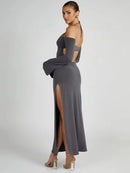Mozision Elegant Gray Off Shoulder Maxi Dress, iBuyxi.com