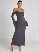 Mozision Elegant Gray Off Shoulder Maxi Dress, iBuyxi.com
