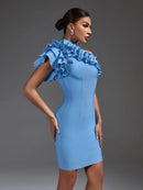 Elegant Blue Ruffle One Shoulder Bodycon Dress, ibuyxi.com