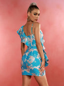 Blue Ruffle Mini Elegant Bodycon Outfit, ibuyxi.com