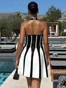 Jacquard Striped Halter Mini Dress