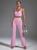 Two Piece Pink Top and Pants with Wide Leg Outfit, ibuyxi.com