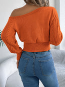 Off Shoulder Long Sleeved Knitted Pullover Sweater