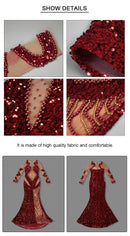 Crimson Sparkle Beaded Chain Maxi Dress