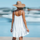White V-Neck Cami Mini Dress For Women Sexy Spaghetti Straps Loose Holiday Beach A-line Dress 2023 Summer Female Sundress, ibuyxi.com