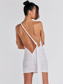 Elegant Drop Shoulder Backless Bodycon Mini Dress, ibuyxi.com
