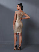 Luxury Gold Metallic Mini Bodycon Dress, iBuyxi.com