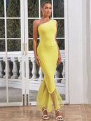 Elegant Ruffle One Shoulder Maxi Bodycon Dress, ibuyxi.com