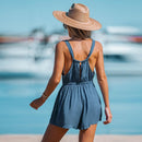 Blue V-neck Sleeveless Romper For Women Sexy Loose High Waist Short Playsuit One-piece 2023 Summer Bodysuit Jumpsuit Overalls, ibuyxi.com