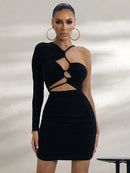 Autumn One Shoulder Backless Mini Dress Vestido, ibuyxi.com