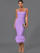 Elegant White Feather Bandage Midi Dress, ibuyxi.com