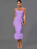  White Feather Bandage Midi Bodycon Dress, ibuyxi.com