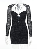 Mozision Autumn New Black Mesh Mini Bodycon Dress, iBuyxi.com