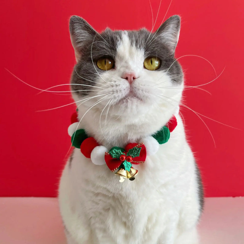 Holiday Pom Pom Bell Charm Pet Collar