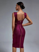 Wine Red Halter Neck Midi Bodycon Dress, ibuyxi.com