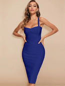 Royal Blue Spaghetti Strap Midi Bandage Dress, ibuyxi.com