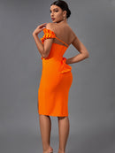 High Quality Orange Ruffle Bandage Dress, ibuyxi.com
