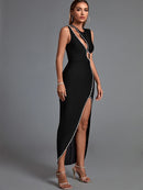Black Bodycon Crystal Bandage Outfit, ibuyxi.com