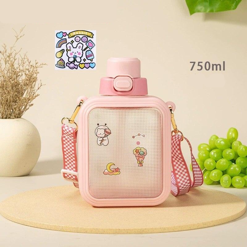 Cute Flat Bottles with Straw and Strap - view 5