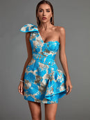 Jacquard Ruffle Evening Party Dress