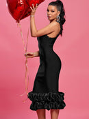 Halter Neck Sleeveless Ruffles Bodycon Midi Dress, ibuyxi.com