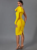 Long Sleeve Bandage Dress 2022 New Womens Yellow Bandage Dress Elegant Sexy Bowknot Evening Club Party Dress High Quality Summer