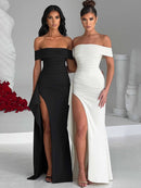 Mozien Off Shoulder Thigh Split Maxi Dress, ibuyxi.com