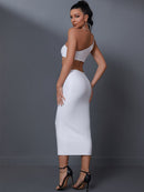 White Cut Out Midi Backless Bodycon Dress, ibuyxi.com