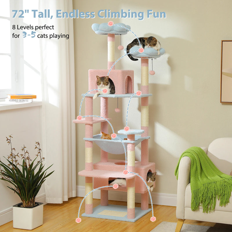 Pastel Flower Cushion Multi-Level Cat Tower