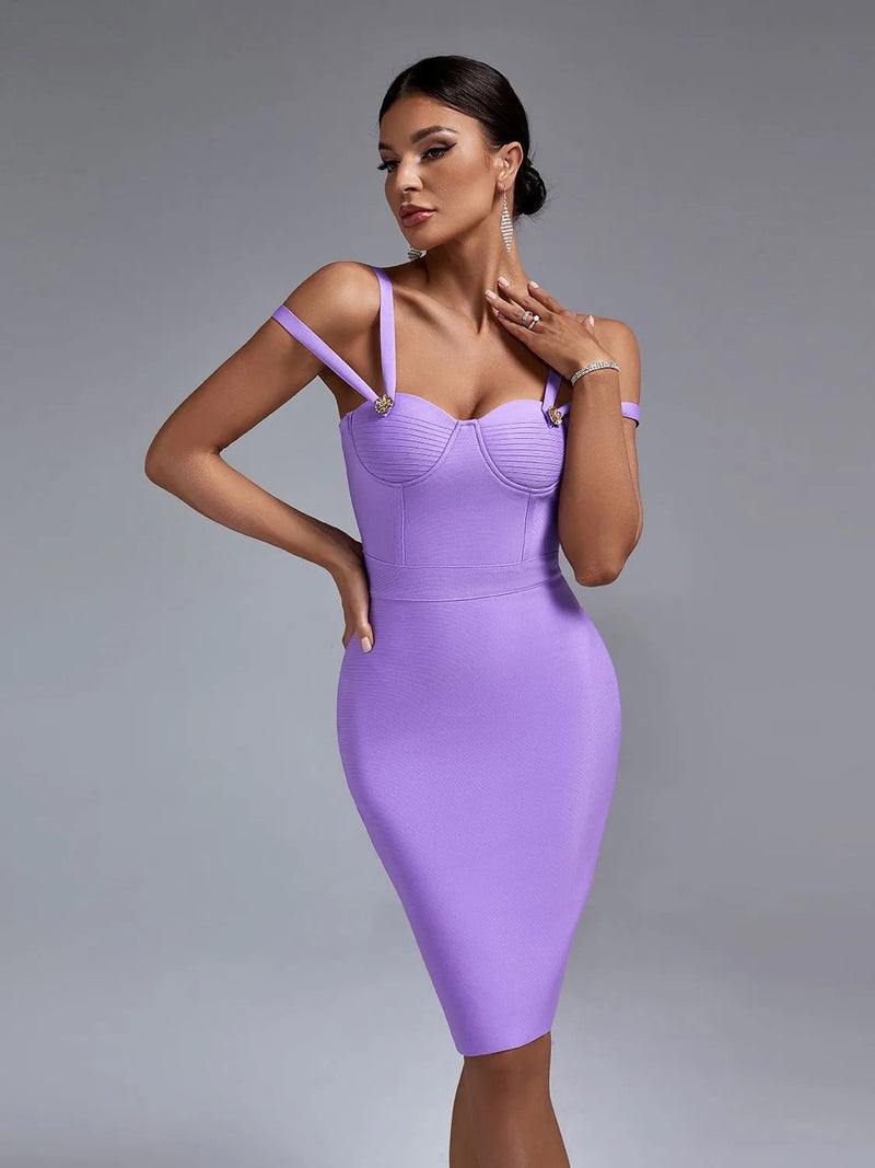 Elegant Lilac Spaghetti Strap Bodycon Dress, iBuyxi.com